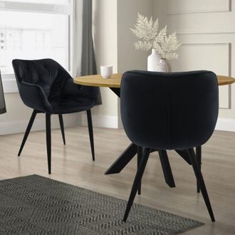 ML Design Ml-design - Set 2x Sillas De Comedor Con Respaldo Y Reposabrazos Asiento Negro Tapizado Con Funda De Terciopelo Grueso Patas De Metal Sill&oacute;n Dise&ntilde;o Er