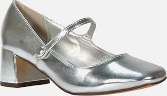 XY London Womens XY London Womens/Ladies Leneka Metallic Ankle Strap Low Block Heel Court Pumps - Silver - Size: 7