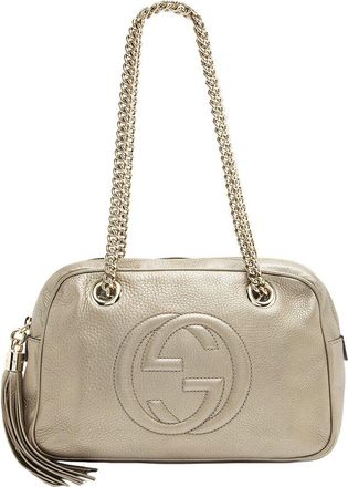 Gucci Silver Metallic Leather, PVC & Sequin Soho Chain Small Shoulder Bag (Authentic Pre-Loved)