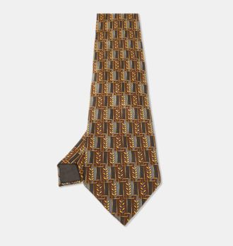 Lanvin Brown Printed Silk Traditional Tie