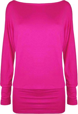 Generic WOMENS BATWING BAGGY TOP JUMPER JERSEY LADIES LONG SLEEVE OFF SHOULDER TOP 8-22 (12-14, CERISE)