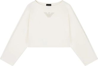 Emporio Armani Double Jersey Cropped Sweatshirt met Adelaar Borduursel - Dames - Sweatshirts - Wit - S - Katoen - Hoodies & sweatvesten