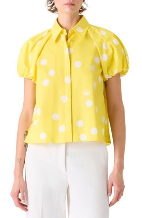 Akris Polka Dot Cotton Poplin Shirt in Lemon Zing-Cream at Nordstrom, Size 12