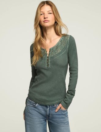 Lucky Brand Womens Lace Yoke Henley