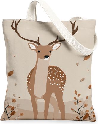 Generic Rustic Deer Canvas Tote Bags, Vintage Animal Print Reusable Grocery Bags, Lightweight Washable Shoulder Strap Canvas for Ou, Brown, 13x15 Inch