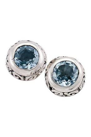 Samuel B. Sterling Silver Round Bezel Set Blue Topaz Stud Earrings at Nordstrom Rack