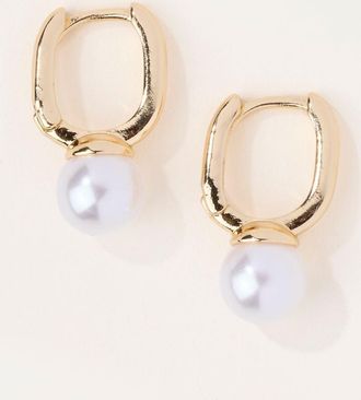 Fat Face FatFace Gold Tone Faux Pearl Hoop Earrings