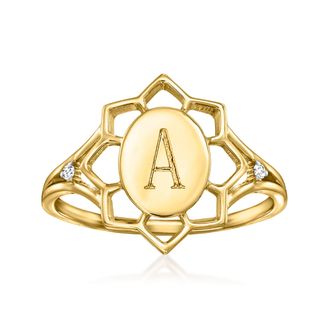 Ross-Simons 14kt Yellow Gold Personalized Flower Ring With Diamonds