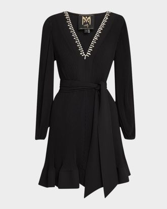 Milly Pleated Crystal-Embellished Chiffon Mini Dress