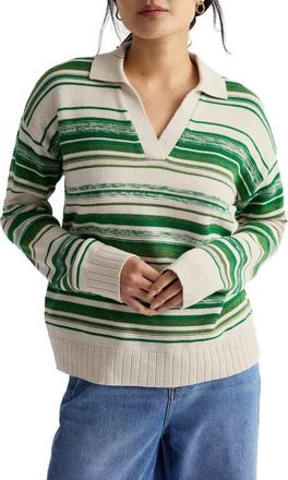 Seasalt Cornwall Bird Flight Stripe Organic Cotton Johnny Collar Sweater in Corula Chalk Bright Green at Nordstrom, Size 12 Us