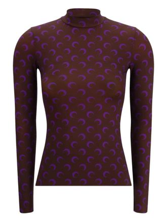 Marine Serre moon-print high-neck top - Brown