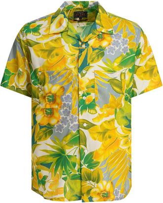 Beams Plus Short Sleeve Shirts, male, Multicolor, M, Floral Camp Collar Yellow Shirt