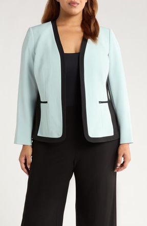 Kasper Contrast Trim Tweed Jacket in Sea Glass/Black at Nordstrom, Size 14W