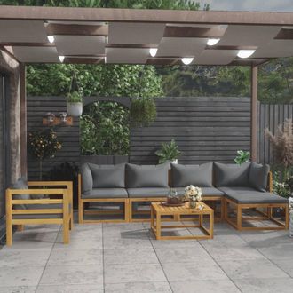 vidaXL Muebles De Jard&iacute;n 7 Pzas Cojines Madera Maciza De Acacia Vidaxl