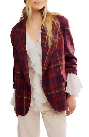Free People Dean Double Breasted Blazer in Plum Combo at Nordstrom Rack, Size Medium