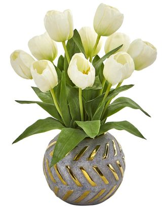 Nearly Natural Tulip Artificial Arrangement In Decorative Vase
