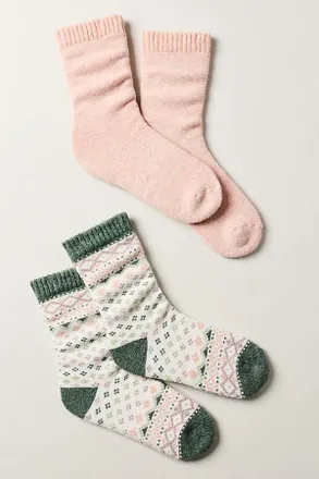Muk Luks Wool-Blend Crew Socks, Set of 2