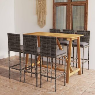 vidaXL Conjunto De Bar Para Jard&iacute;n 7 Piezas Con Cojines Gris Vidaxl