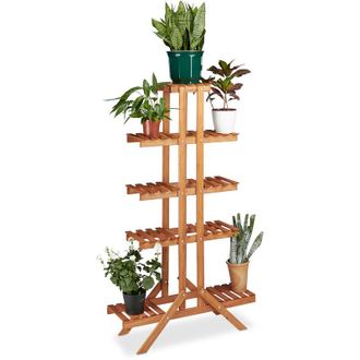 Relaxdays Relaxdays - Flower Stand with 5 Tiers, Wooden, Indoor Flower Rack, Multi-Shelf, HxWxD: ca 142.5 x 83 x 28.5 cm, Light Brown