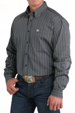 Cinch Striped Western Shirt In Charcoal