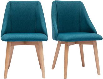 Miliboo Sedie in tessuto effetto velluto testurizzato blu anatra e legno massello chiaro (set di 2) higgins