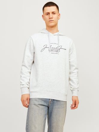 Jack & Jones Kapuzensweatshirt JACK & JONES JJFERRIS SWEAT HOOD, Herren, Gr. S, weiss (wei&szlig; melange print:big), angeraute Sweatware, Obermaterial: 60% Baumwolle, 4