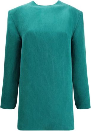 Saint Laurent Kleedjes, Dames, Groen, S, Satijn, Stonewashed Silk Satin Boxy Jurk