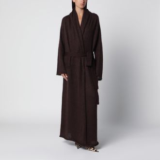 Andamane Maxi cardigan Vika marrone scuro in mohair