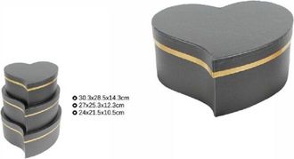 Trade Shop Trade Shop - Set 3 Pcs Cajas Regalo Varios Tama&ntilde;os Matryoshka Forma Coraz&oacute;n Torcido Negro 71932