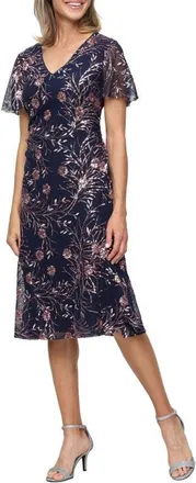 S.L. Fashions Floral Sequin Cocktail Dress in Navy Blush at Nordstrom, Size 12