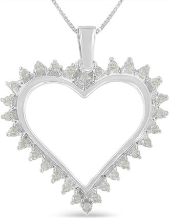 House of Brilliance Silver 1/4 cttw 3-Prong Diamond Open Heart 18 Pendant Necklace in White at Nordstrom