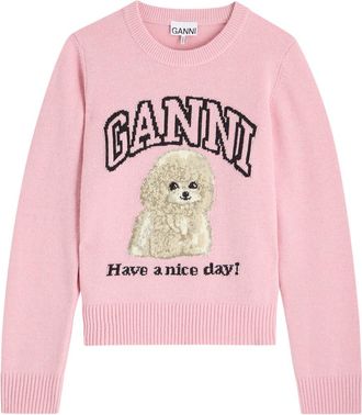 Ganni Poodle Logo-intarsia Wool-blend Jumper - Pink - S (UK8-10 / S)