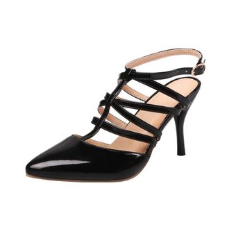 Agodor Womens Stiletto High Heels Ankle Strap Court Shoes Slingback Sandals Pointed Toe Buckle Summer Shoes (UK10, Black)