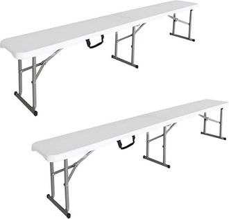 LOLAhome Set de 2 bancos de jardín plegables de HDPE y acero blancos