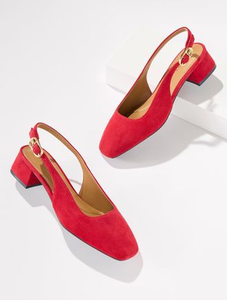 Talbots Eliana Slingback Block Heel Pumps - Suede - Red - 10 1/2 M Talbots