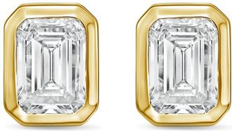 Diana M. Jewels 14Kt Yellow Gold 7.00 cts Lab Grown Emerald Diamond Bezel Studs