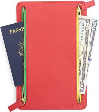 Royce Leather RFID Four Zip Leather Travel Organizer in Red at Nordstrom