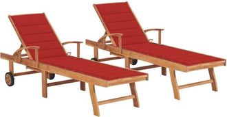 vidaXL Vidaxl - Tumbonas 2 Uds Madera Maciza De Teca Con Coj&iacute;n Rojo