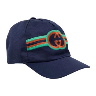 Gucci Accessoires, unisex, Blauw, M, Katoen, Muts met geborduurd GG-monogram