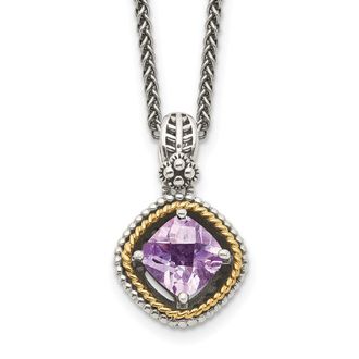 Diamond2Deal Sterling Silver with 14K Accent Cushion Pink Quartz Pendant Necklace