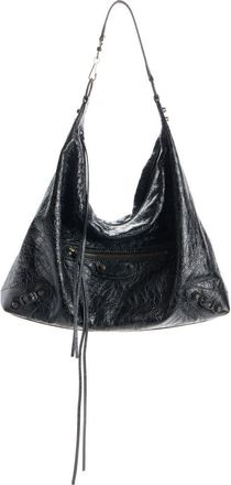 Balenciaga Le City Crinkled Leather Hobo Bag in 1000 Black at Nordstrom