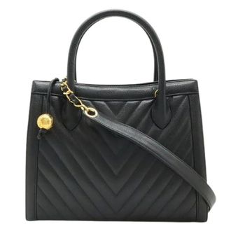 Chanel Pre-owned Chevron Leather 2way Bag - Dames - Pre-owned - Zwart - Maat: ONE Size Leer