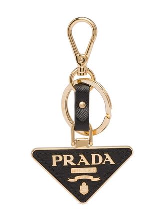 Prada Saffiano Leather And Metal Triangle Keychain Accessories