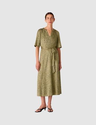 Whistles Leopard Short Sleeve Midi Dress in Green/multi at Nordstrom, Size 10