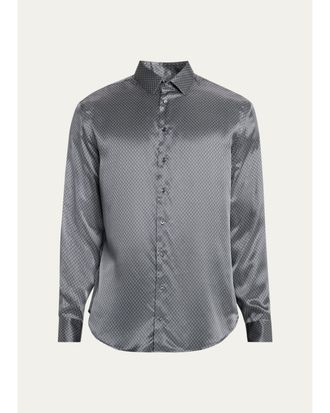 Giorgio Armani Mens Silk Chevron Button-Front Shirt
