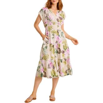 Tommy Bahama Petal of Luxury Linen Blend Tiered Dress in Chinchilla at Nordstrom, Size X-Large