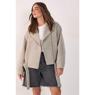 NASTY GAL Oversized Brushed Belted Biker Jacket in Mink at Nordstrom, Size 10