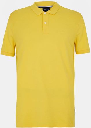HUGO BOSS Mens Pallas Cotton Short Sleeve Polo Shirt in Bright Yellow - Size Small
