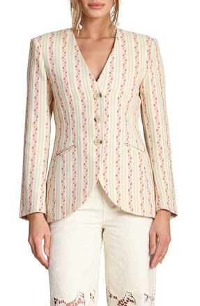 Avec Les Filles Floral Brocade Cotton Blazer in Rose Stripe Multi at Nordstrom, Size X-Large