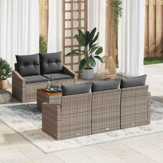vidaXL Vidaxl - Conjunto De Sof&aacute; De Jard&iacute;n Con Coj&iacute;n 6 Pcs Gris Polirat&aacute;n
